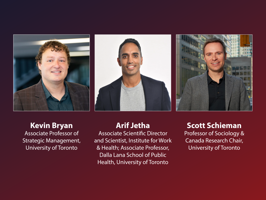 Headshots of panelists Kevin Bryan, Arif Jetha, and Scott Schieman