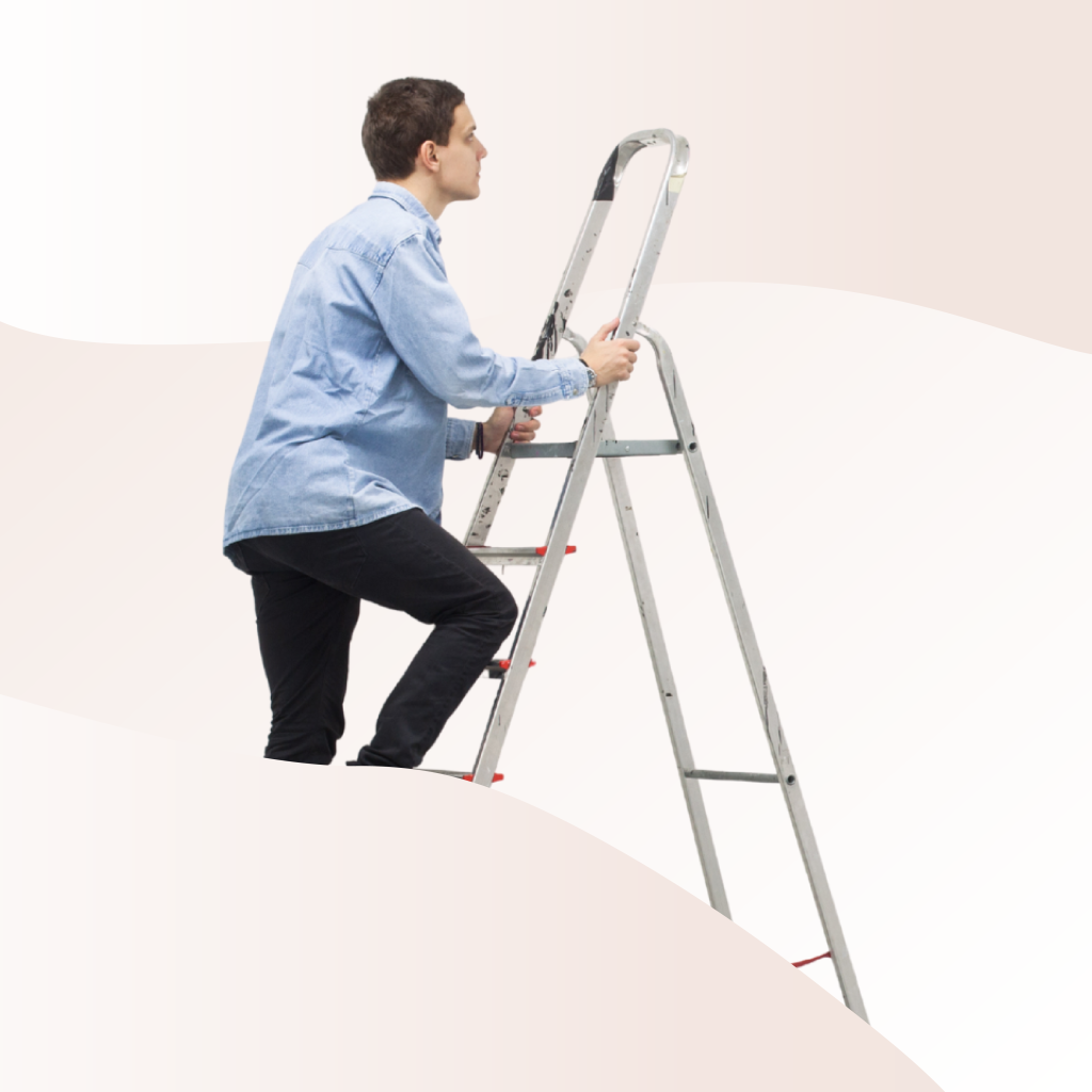 Someone climbing a ladder.