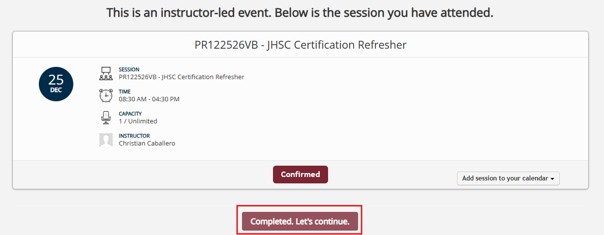Select completed, lets continue