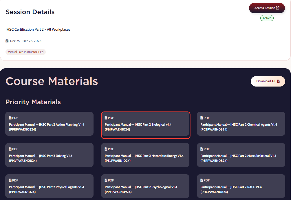 Course Materials download section