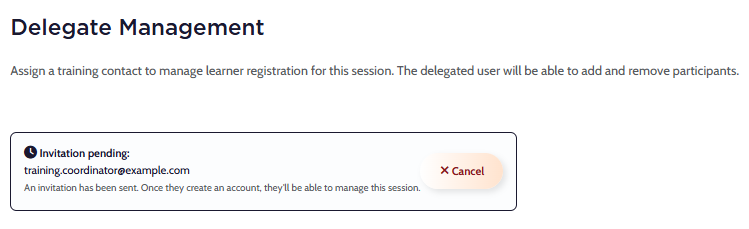 Delegate Training Management invite confirmation
