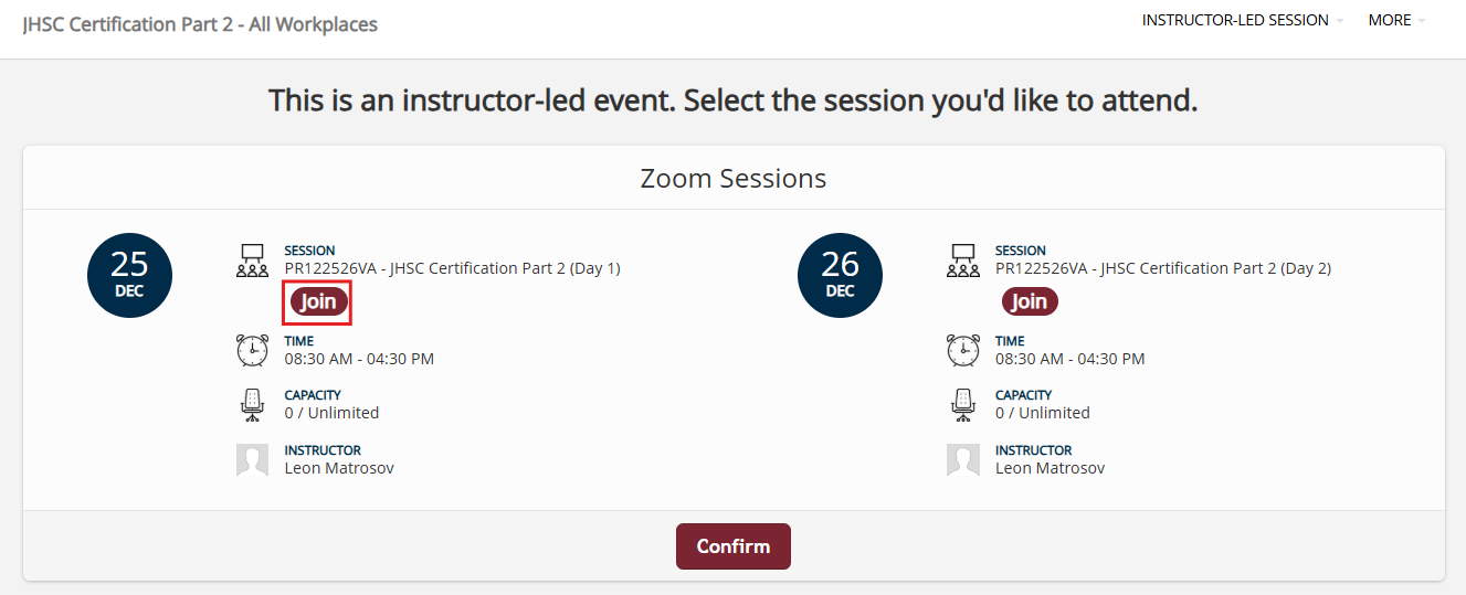 Join session button