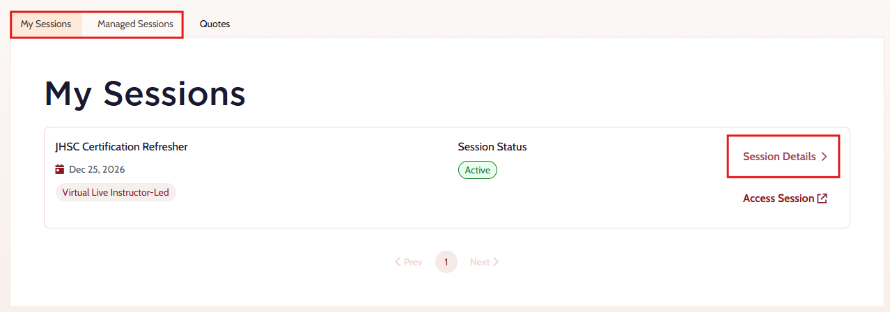 Select Session details