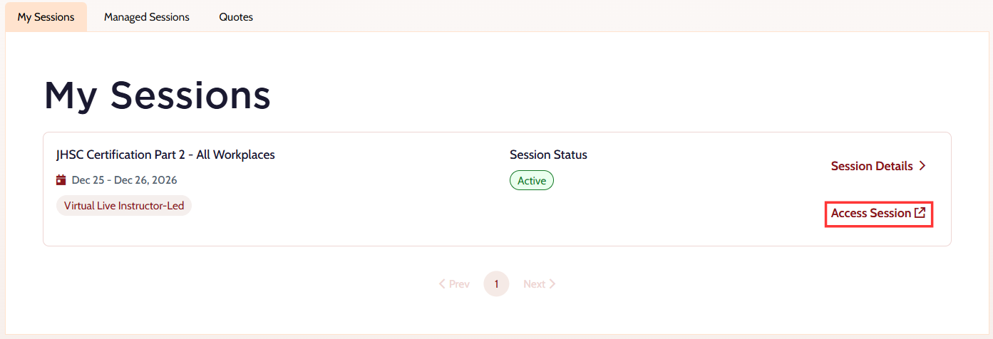My Sessions Page