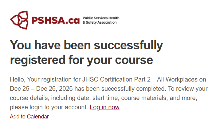 Registration email confirmation
