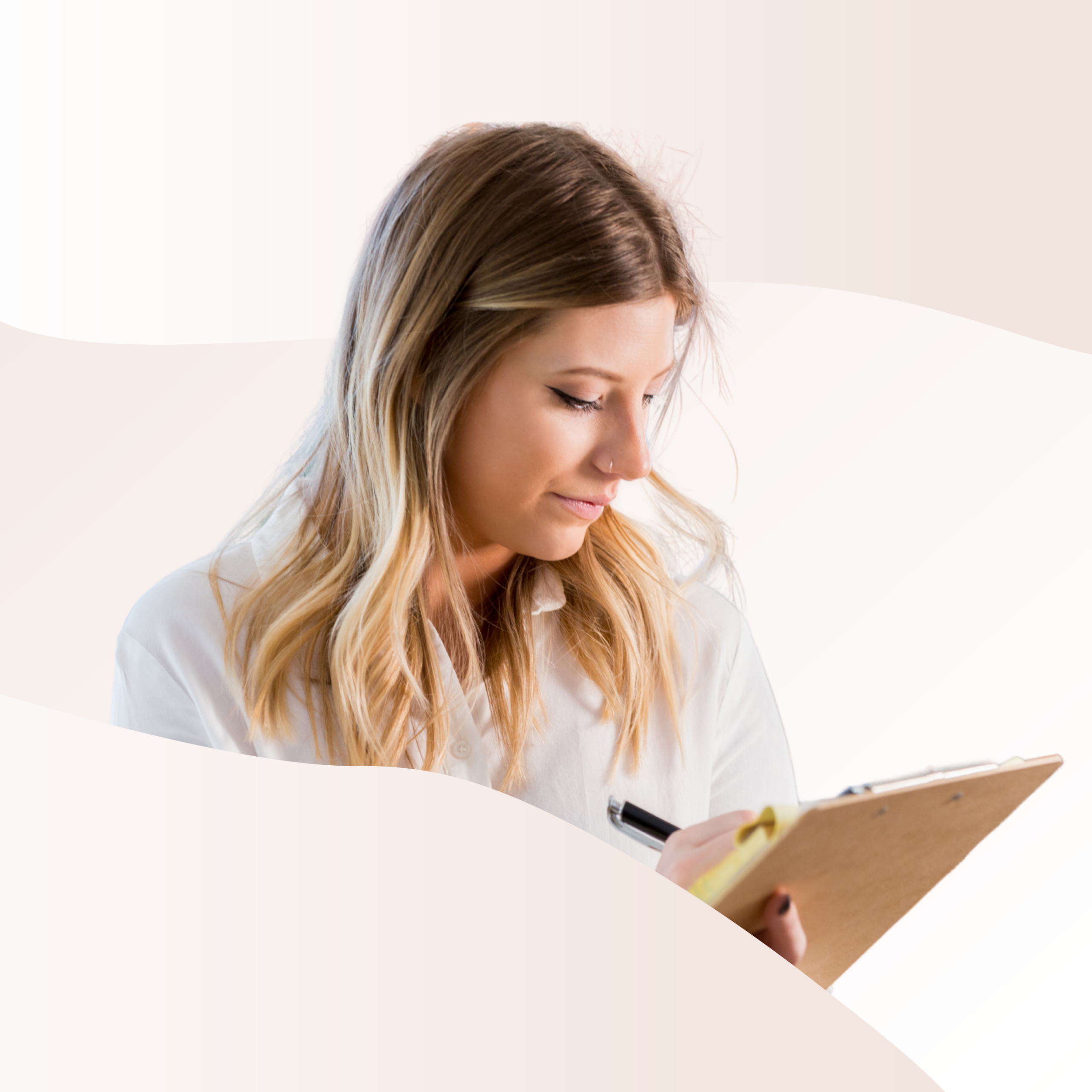 Someone looking down at a clipboard